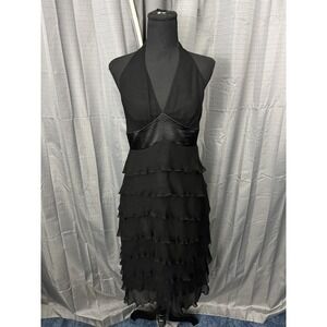 VTG Y2K Silk Babydoll Halter Tiered Ruffle Midi Dress Womens‎ 6 Black Whimsigoth